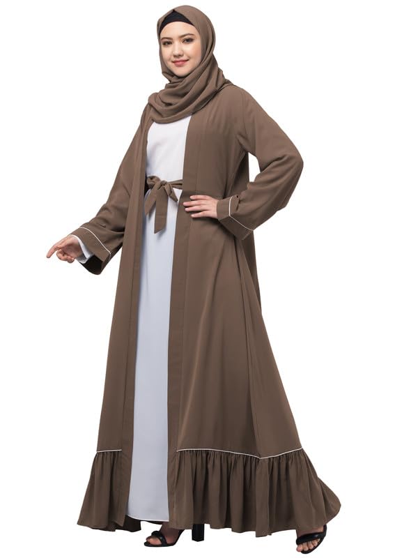 � Dual Layer Abaya Dress Of Inner Abaya And Detachable Shrug With Pipin And Frill Work - Made with Nida Matte for Women and Girls-picture-18