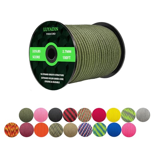 LUYADIN Paracord 325lb Diameter 2.7mm - 5 Strand Parachute Spool Cord - 100ft 200ft,Paracord for Camping,Hiking,Fishing,Outdoor and DIY