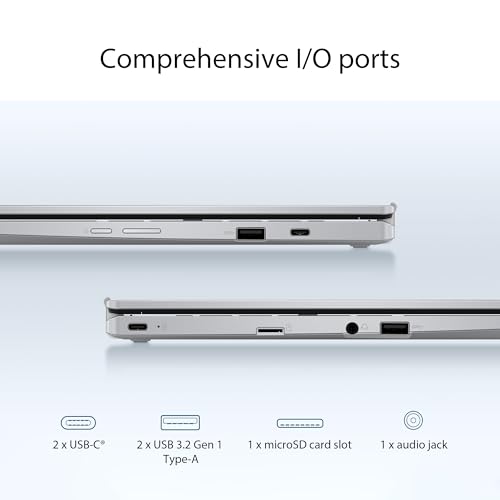Image of ASUS Chromebook Flip CX1 Convertible Laptop, 14 inch FHD NanoEdge 360-degree Touchscreen, Intel Celeron N4500 Processor, 128GB eMMC Storage, 8GB RAM, ChromeOS, Transparent Silver, CX1400FKA-AS88FT