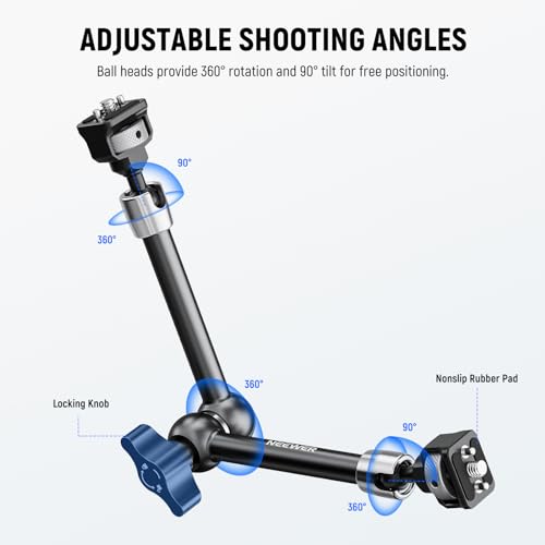 Image of NEEWER 11 inch Articulating Magic Arm with 360 Ball Heads & Locating Pins for ARRI, Camera Monitor Mount with 1 /4 inch Screws for DSLR Action Camera Monitor Video Light Compatible with SmallRig Cage Rig,ST16