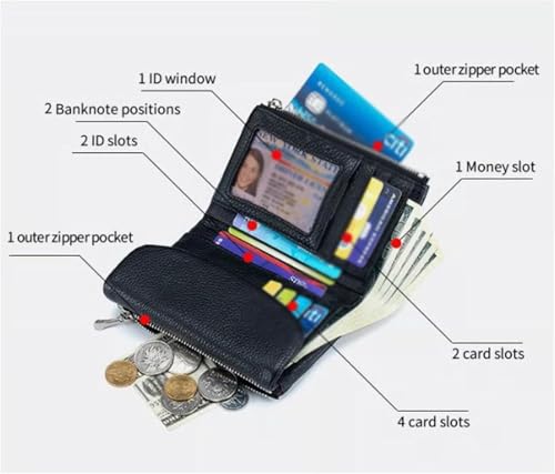 Joyfullygo Wallet, Unisex Pebble Leather Wallet, Short Genuine Leather Coin Card Holder, Unisex Soft Pebble Leather with Card Slots & Coin Pocket (Black-a)4