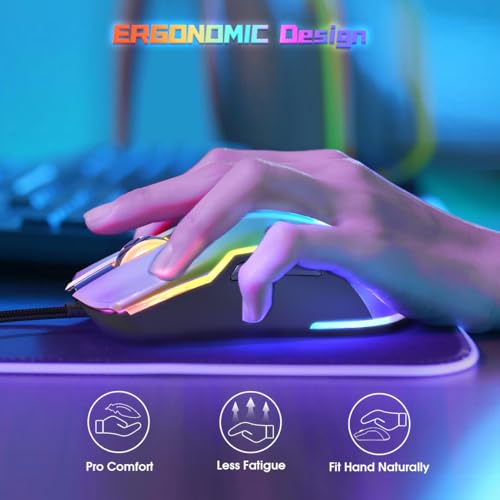 Mouse para jogos com fio, mouse para jogos RGB, 12800 DPI programável, ergonômico, mouse para jogos