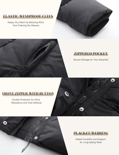 PEHMEA Women's Winter Cropped Puffer Jacket, Full Zip Thicken Short Coat with Detachable Hood3