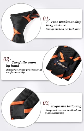 Image of HISDERN Stripe Tie Mens Ties with Pocket Square Set Classic 3.4'' Silk Formal Necktie Handkerchief for Business Wedding