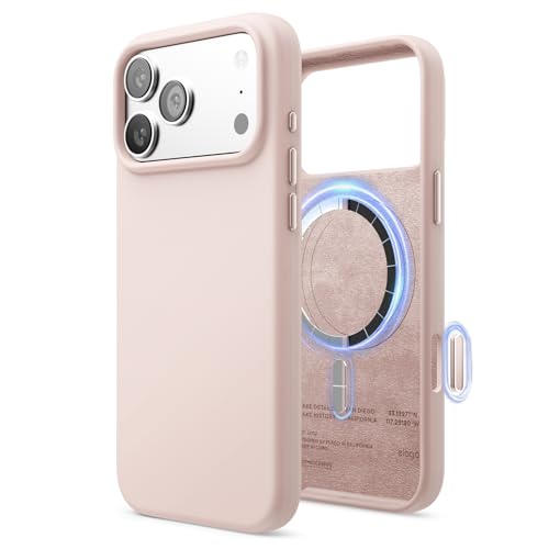 Image of elago for iPhone 17 Pro Max Case, Premium Magnetic Silicone Case, Compatible with MagSafe, Liquid Silicone Material, Protective Cover, Shockproof, Slim Phone, 6.9 inch (Lovely Pink)