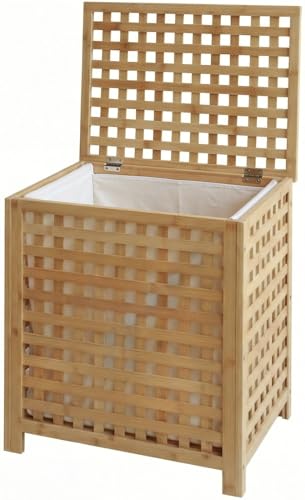 CLP Coffre à linge Ronthy pour linge sale, collecteur en bois Sac à linge 70L lavable et amovible, cadre en bambou pour salle de bain, Couleur:nature