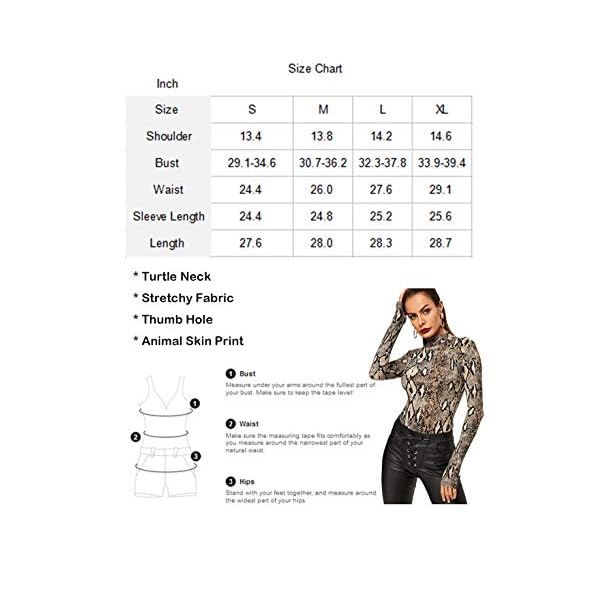 MakeMeChic Women's Casual Pullover Tops Bodysuit Long Sleeves Jumpsuit A Snake L