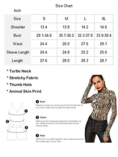 MakeMeChic Women's Pullover Snakeskin Tops Bodysuit Long Sleeves Jumpsuit Multi L
