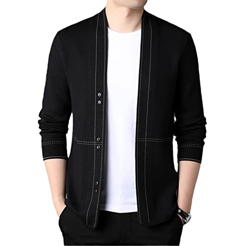 Cardigan en tricot homme noir cintré chaud veste en maille style coréen chic taille XXXL