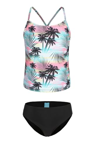 Image of Girls Two Piece Tankini Swimsuits Tie Dye Bathing Suit Kids Hawaiian Swimwear Set 3-16 Years