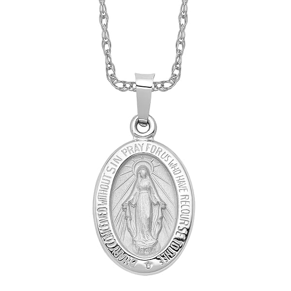 IceCarats 14K Solid White Gold Our Lady of Miraculous Medal Blessed Virgin Mary Necklace Chain Pendant Charm2
