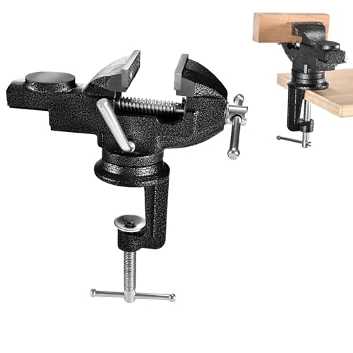 Image of WiseLifeTech Table Vise 3 inch,360° Swivel Base Portable Bench Clamp Small Home Table Vice Bench Vise For Workbench Clamp-on Vise for Woodworking,Metalworking,Cutting Conduit,Drilling,Sawing