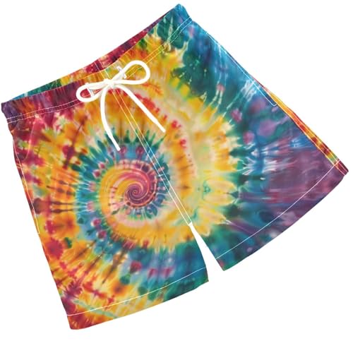 Pigsaly Boys Swim Trunks Rainbow Tie Dye Painting Boys Board Shorts Swimsuit Swimwear Summer Bathing Suit S