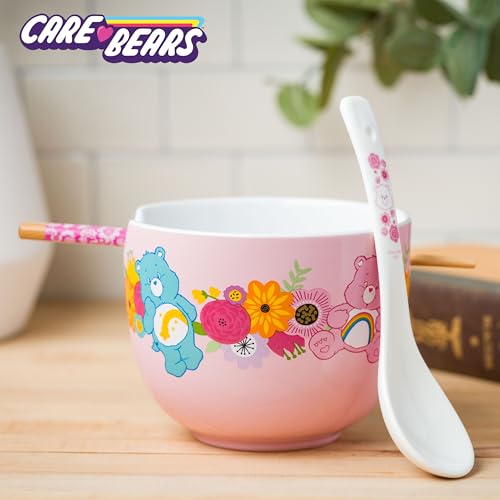 Silver Buffalo Care Bears Spring Floral Flowers Ceramic Ramen Noodle Rice Bowl with Chopsticks and Spoon, Microwave Safe, 20 Ounces — view 6