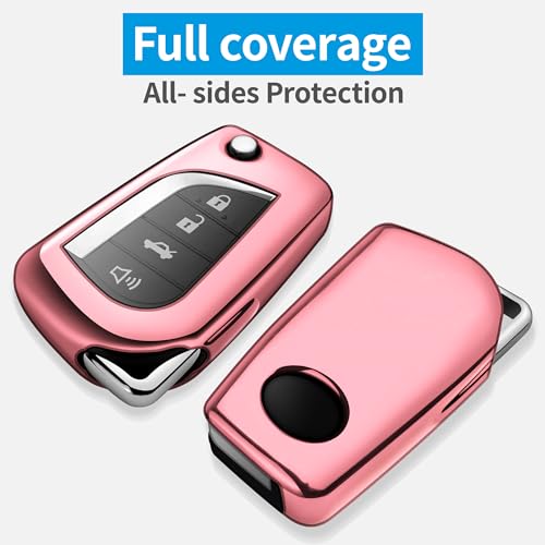 Image of Tukellen for Toyota Key Fob Cover,Special Soft TPU Key Case Cover Protector Compatible with 2018-2024 Camry SE /LE,2020-2025 RAV4 LE,Corolla SE /LE Smart Key-(Pink)