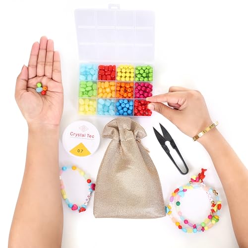 Image of Ambitieux DIY Bracelet Making Kit for Girls - 12 Types Colorful Beads with Charms, Elastic Thread, Earrings, Clasps & Rings - Jewellery Craft Kit for Kids, Birthday Return Gift, Rakhi Special Set for 2 3 4 5 6 7 8 9 10 years (8mm with barfi kit)