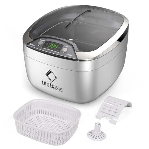 Nettoyeur Ultrasons 850ML, LifeBasis Bac Ultrasons 55W 42KHz Ultrasonic Cleaner avec 5 Timer Réglages et Accessoires de Nettoyage pour Bijoux Lunettes Montres...