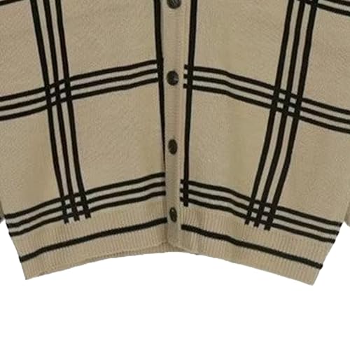 Mens Vintage Striped Knitted Sweaters V-Neck Long Sleeve Button Cardigans Loose Lazy Plaid Open Sweater4