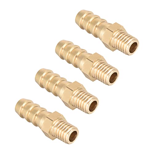 QUARKZMAN Métrico M8-1.25 Macho Rosca a 8mm Púas Latón Lengüeta Manguera Conexión x 4uds Tubo Conector Adaptadores para Manguera Conexión, Conector de Lengüeta de Latón [Dorado Tono]