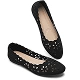 BABUDOG Mesh Ballet Flats Shoes for Women,Womens Flats Dressy Comfortable,Women's Dress Shoes with Flower Eyelets,Slip on Casual Walking Flats(Black 09)
