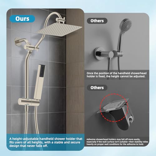 Hibbent Shower Slide Bar with Handheld Shower Head Holder, Stainless Steel Shower Arm Extension Sliding Bar, Height & Angle Adjustment Showerhead Holder, Brushed Nickel - image 2