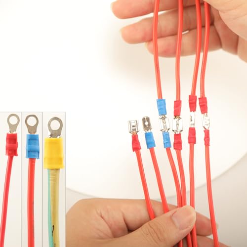 Image of Feggizuli 350pcs 19 Types Crimp Connectors, 2.8mm, 4.8mm, 6.3mm Male and Female Spade Terminals, Copper, Red, Blue, Yellow