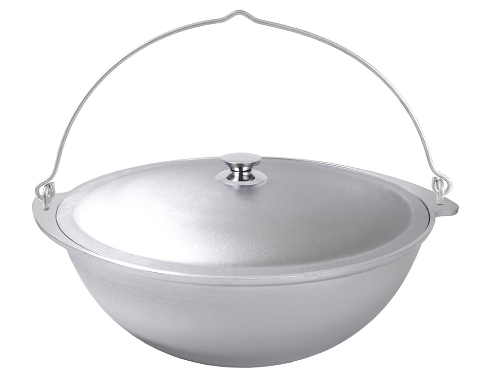 TM KUKMARA Wok Kazan in alluminio per fare Pilaf 24 once (7 L) Pentola in alluminio Kazan con coperchio Pentole Ghisa Calderone asiatico Campeggio Wok Ghisa Pan con coperchio
