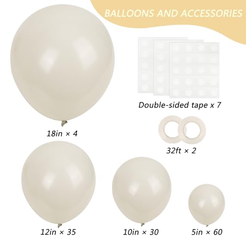 Image of RUBFAC 129pcs Sand White Cream Balloons Different Sizes 18 12 10 5 Inches, Beige Latex Balloon Garland Arch for Birthday Engagement Party Wedding Anniversary Baby Shower Decoration