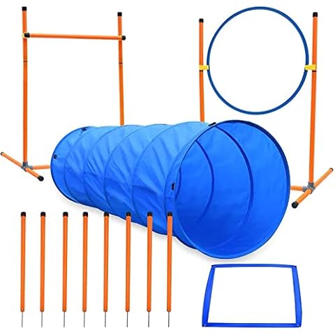 Chuiendi Dog Agility Equipments, Obstacle Courses Dog Agility Equipment Kit, Puppy Starter Kit include Dog Tunnel, Dog Agility Hoop, High Jumps, 8 PCS Weave Poles, Pause Box with Carrying Case Cover