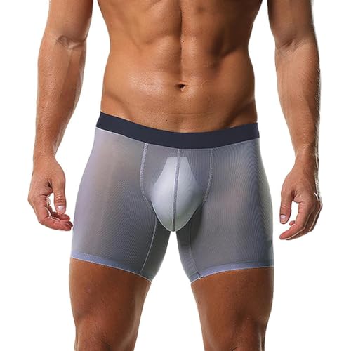 GAOGAO Men's Ice Silk Transparent Underwear Long Boxers Briefs Sports Shorts Panties Jockstrap Ultra-thin Underpants3