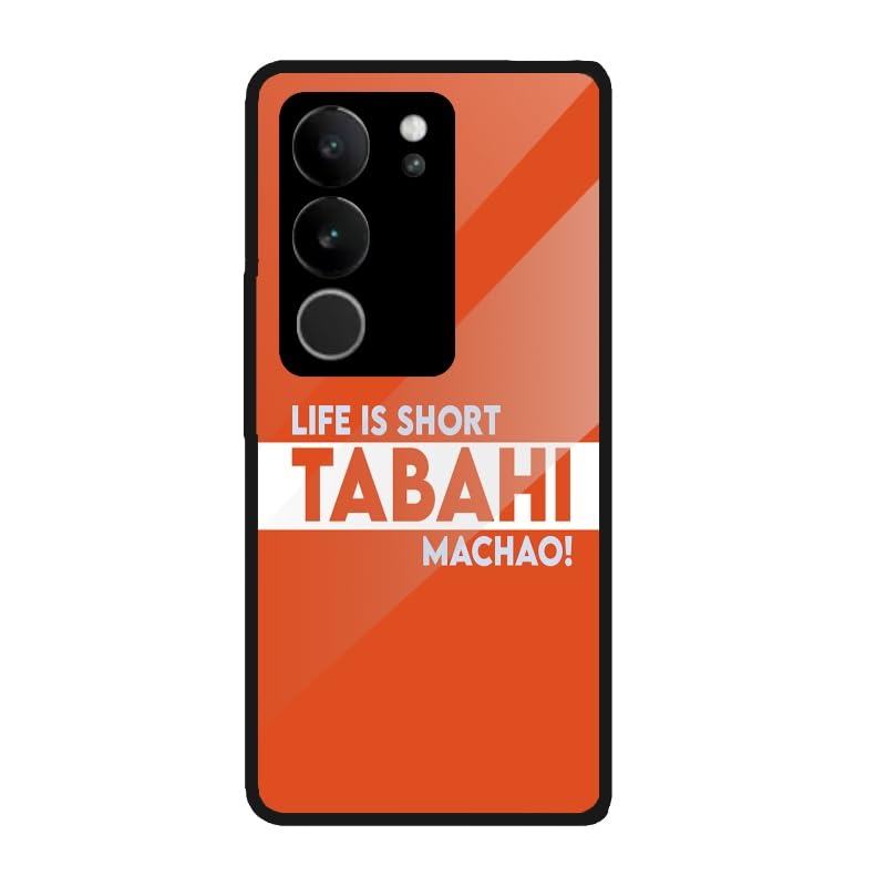 Covershala Printed Designer TPU Metal Back Case Cover for Vivo V29 (Tabahi Machao Quote)