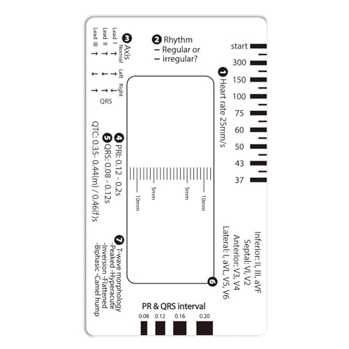 Tarjeta de regla de electrocardiograma de 7 pasos, herramienta de interpretación para interpretación, evaluación de la salud cardíaca