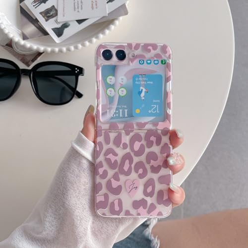 Coque Samsung Z Flip 5 4 3 motif léopard transparent avec bracelet rigide antichoc
