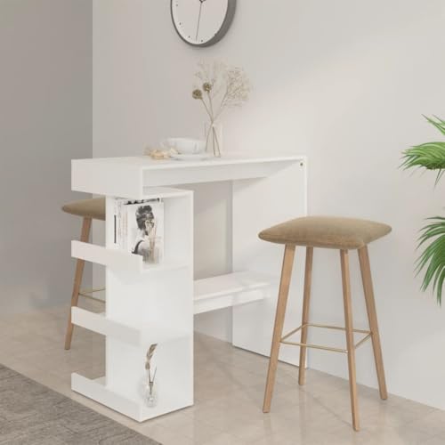 QINXIXINAIXI Mesa de bar con estante, color blanco, mesa para cocina, mesa familiar para cocina, 100 x 50 x 101,5 cm, madera