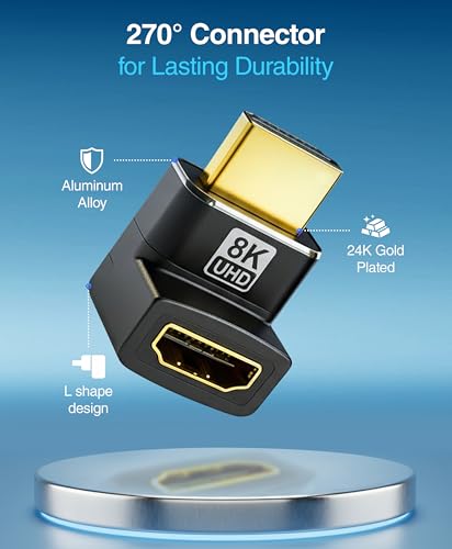 Image of BlueRigger HDMI 270 Degree Adapter (1-Pack, 8K 60Hz Right Angle HDMI 270 Degree Adapter, Male to Female, L-Shaped Up & Down Angled Elbow Connector)- Compatible with HDTV, Laptop, PS5, PS4