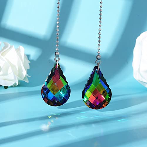Image of 2pcs Crystal Prisms Pull String Light Fixture Fan Pull Chain Extender Connectors Pendant