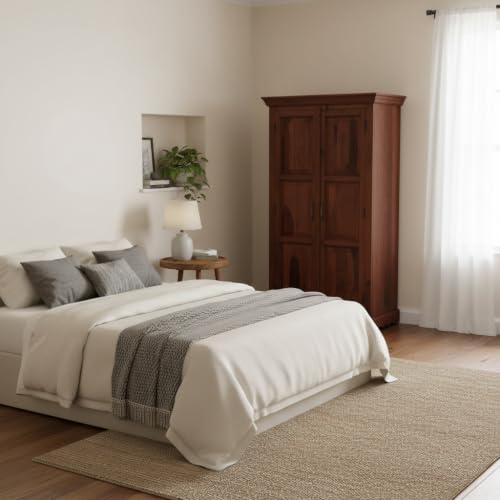 Image of APRODZ Mojo Sheesham Wood Two Door Wardrobe (Sheesham Wood - Walnut)