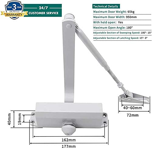 Marie Hold Open Door Closer Applies Regular,Top Jamb Mounting,Adjustable Automatic Size 3 Door Closer For 88-143 Lbs Residential And Commercial Medium Doors #TOP6