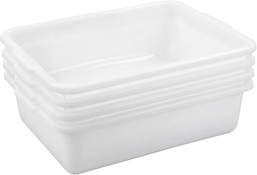 Gloreen 4-Pack Commercial Bus Tubs, 8 L, White Wash Basin Plastic Dish Pan
