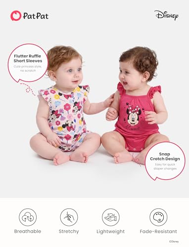 Disney Baby Minnie Mouse Packs Soft Breathable Stretch Bodysuit with Ruffle Sleeves Romper for Newborn Red,3-6 Months - image 4