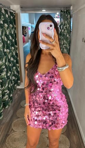 RYANTH Sequin Short Homecoming Dresses for Teens 2025 Sparkly V Neck Prom Dress for Women Tight Cocktail Party Mini Gown4