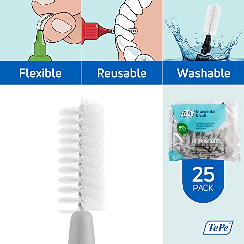 Image of TePe Interdental Brush Original, Soft Dental Brush for Teeth Cleaning, Pack of 25, 1.3 mm, Extra-Large Gaps, Gray, Size 7
