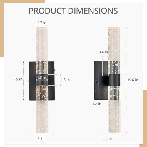 Image of Battery Operated Wall Sconces Set of 2, 20000mAh Rechargeable Wall Light | Remote Control 3000K-6000K Dimmable LED Wireless Sconces,Black,15.6 Inch