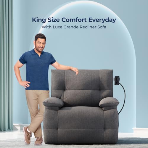 Image of The Sleep Company Luxe Grande Recliner Sofa | Non-Revolving| Patented SmartGRID Technology | 1 Seater | Premium Upholstery | Built-in Mobile Holder | Wireless Charging | Free Installation | Grey