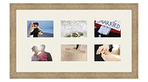 Cadres Photos pêle mêle multivues Gris Argent 6 Photo(s) 15x10 Passe Partout, Cadre Photo Mural 60x33 cm Naturel Beige, 3.5 cm de Largeur