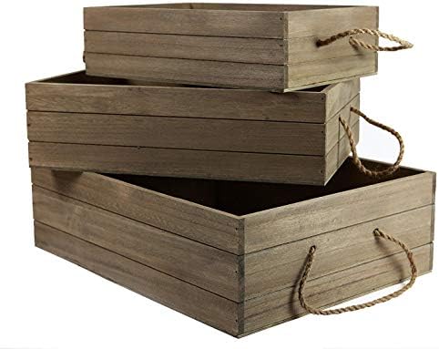 Home-ever Set of 3 Wooden `Driftwood`Storage or Display Boxes/Crates HE29