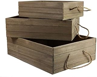 Home-ever Set of 3 Wooden `Driftwood`Storage or Display Boxes/Crates HE29