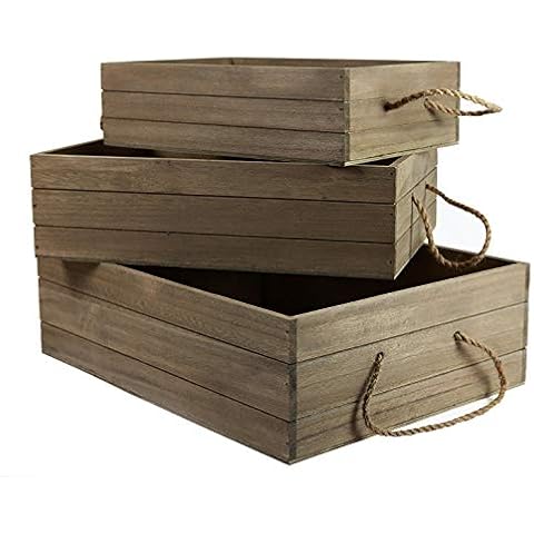 Home-ever Set of 3 Wooden `Driftwood`Storage or Display Boxes/Crates HE29 Cover