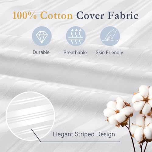 puredown® Goose Feather Down Pillows, Luxury Hotel Collection Bed Pillows for Sleeping Set of 2, 100% Cotton Cover with Silver Stripe, Standard Size