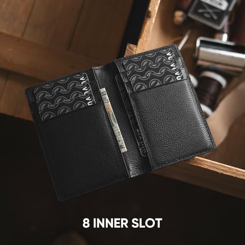 Image of VULKIT Bifold Front Pocket Slim Wallet RFID Blocking Minimalist Thin Genuine Leather Credit Card Holder Wallet for Men and Women Litchi Black
